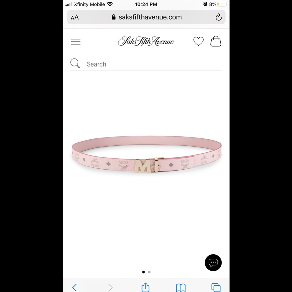 BNWT MCM Visetos Logo Reversible Belt, Powder Pink/Black, Gold, light gray logo